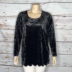 Isaac Mizrahi Live! Size 2X Black Velvet Scallop Hemline Blouse Top